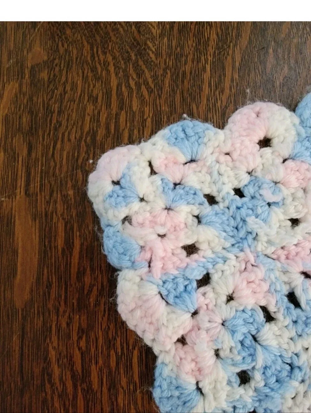 Handmade Pastel Crochet Baby Blanket - Blue White & Pink